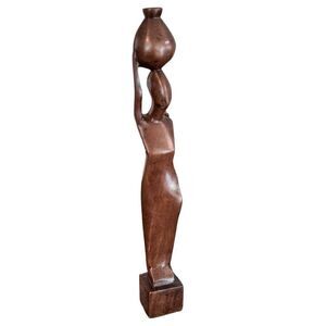 African Woman Decorative Brown Wooden Tabletop Lightweight Statue Sculpture.
